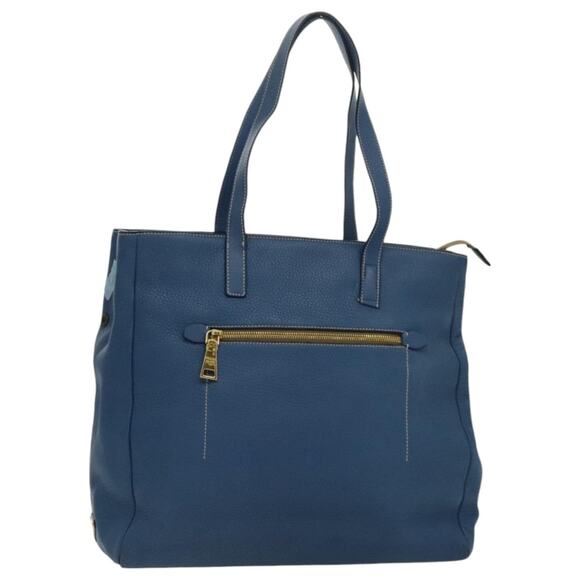 PRADA Tote Bag Leather Blue Gold - Picture 1 of 16